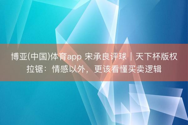 博亚(中国)体育app 宋承良评球｜天下杯版权拉锯：情感以外，更该看懂买卖逻辑