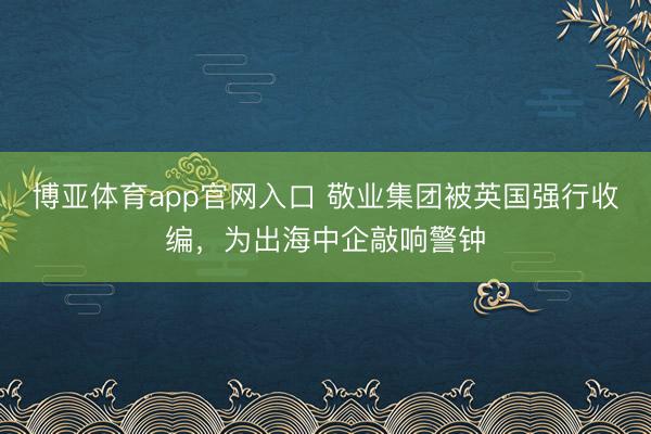 博亚体育app官网入口 敬业集团被英国强行收编，为出海中企敲响警钟