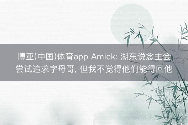 博亚(中国)体育app Amick: 湖东说念主会尝试追求字母哥， 但我不觉得他们能得回他