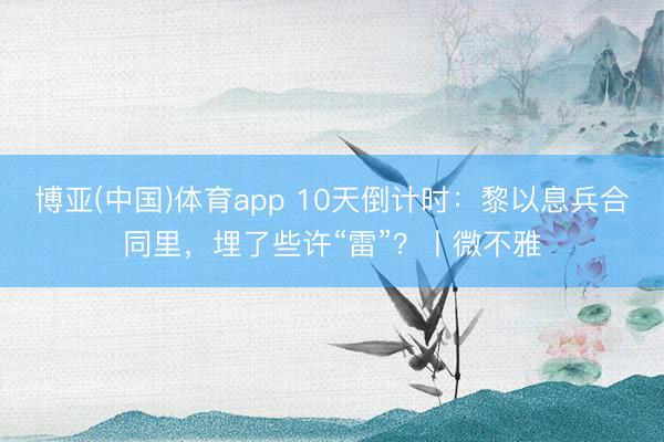 博亚(中国)体育app 10天倒计时:黎以息兵合同里,埋了些许“雷”?丨微不雅